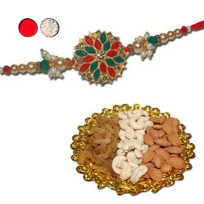"RAKHIS -AD 4220 A (Single Rakhi) , Dryfruit Thali - Code RD500 - Click here to View more details about this Product